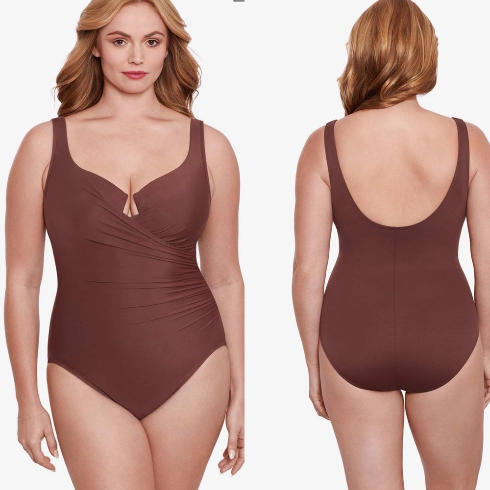 Miraclesuit Escape Womens Size 16W Tamarind‎ Brown One Piece Swimsuit *FLAW